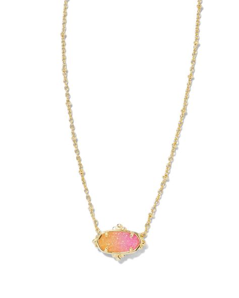 Elisa Gold Petal Framed Short Pendant Necklace in Sunrise Ombre Drusy -  #Drusy #Elisa #Framed #gold #Necklace #Ombre #Pendant #Petal #Short #Sunrise