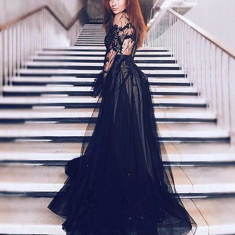 Terani Couture Black Long Prom Dresses, High Neck Evening Gown, Prom Dresses With Lace, Long Sleeve Prom Dresses, High Neck Evening Dress, Black Lace Prom Dress, High Neck Prom Dress, Gothic Chic, Long Sleeve Prom