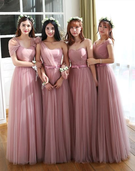 Design For Bridesmaids Dresses, Bridesmaid Dresses White Wedding, Sheer Bridesmaid Dresses, Tulle Bridesmaid Gown, Pink Tulle Bridesmaid Dress, Bridesmaid Dresses Design Style, Bridesmaid Style Dresses, Bridesmaid Gown Design, Latest Bridesmaid Dresses Style