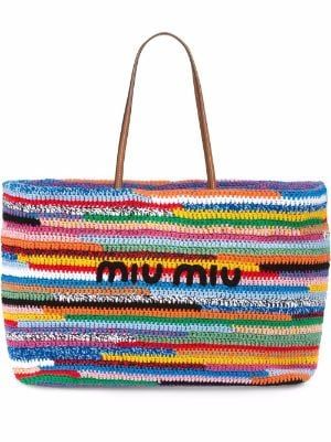 Miu Miu - Designer Clothing & Accessories - FARFETCH Miu Miu Denim Bag, Knitting Tote Bag, Jewelry Box Diy, Miu Miu Bag, Box Diy, Stylish Handbags, Crochet Tote Bag, Crochet Tote, Denim Bag