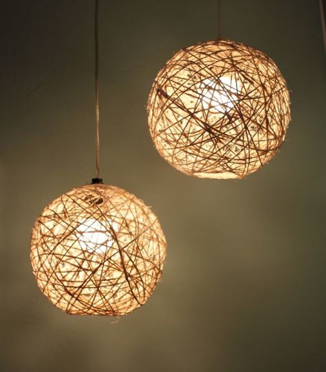 DIY Home Decorations - Chandelier with Hemp and Beach Ball [ Barndoorhardware.com ] #DIY #hardware #slidingdoor Diy Twine Orbs, Lighting Updates, Diy Cooler, Diy Luminaire, Twine Diy, Diy Outdoor Lighting, Diy Pendant Light, Diy Light Fixtures, Nautical Lighting