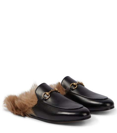 Princetown Fur-Lined Leather Slippers | Gucci - mytheresa Gucci Princetown Slipper, Gucci 2015, Gucci Slide, Fall Winter Capsule Wardrobe, Gucci Princetown, Gucci Slides, Black Suede Loafers, Designer Flats, Ashley Olsen