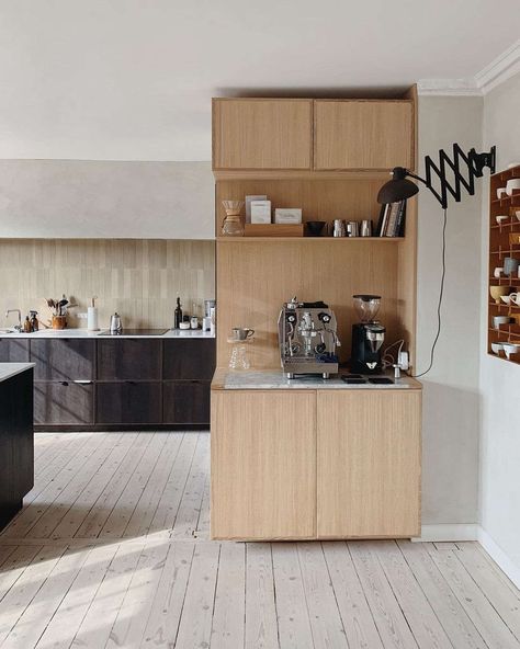 The pantry was once considered the pinnacle of kitchen design—with attention on how neatly obscure grains are stored. But this year, it’s all about the at- Coffee Cabinet, Coffee Station Kitchen, Coffee Bar Station, Coffee Bar Ideas, Bar Station, Sink Kitchen, Glass Front Cabinets, Home Coffee Bar, Wall Closet