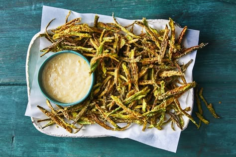 Fries Pickles, Sour Cream Dipping Sauce, Shoestring Fries, Okra Fries, Appetizers Game Day, Fried Okra, Pickled Okra, Southern Living Recipes, Main Recipes