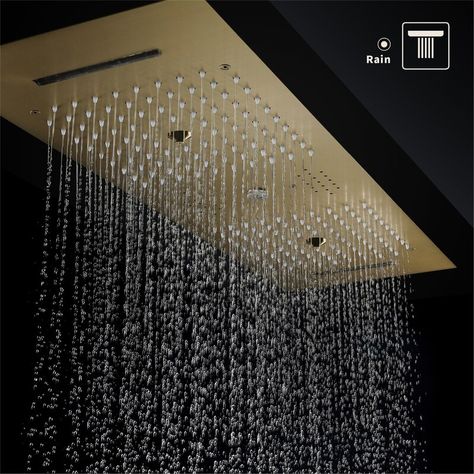 Smart Living&Technology Luxury Thermostatic Complete Shower System with Rough-in Valve | Wayfair Ceiling Mounted Shower Head, Dream Spa, Luxury Spa Bathroom, Rain Shower System, Waterfall Shower, Gold Ceiling, Luxurious Showers, Spa Like Bathroom, Luxury Shower