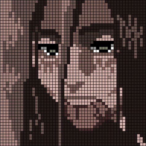 Eren Jaeger Yaeger pixels crochet pattern aesthetic snk aot eren final snk final season Eren Jaeger long hair pixels art attack on titan crochet pattern Attack On Titan Alpha Pattern, Attack On Titan Perler Beads, Attack On Titan Crochet, Attack On Titan Pixel Art, Crochet Baby Projects, Crochet Grid, Akatsuki Funny, Grid Patterns, Graph Crochet