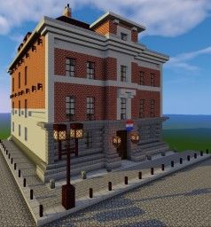 Townhouse Minecraft Map & Project Minecraft City Townhall, Minecraft Post Office, Townhouse Minecraft, Minecraft Kale, Minecraft Building Designs, Villa Minecraft, Minecraft Modern City, Building Styles, Memes Minecraft