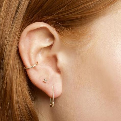 conch piercing inspiration ideas 4 – ONDAISY Conch Piercing Stud, Ear Designs, Safety Pin Earring, Earring Stacks, Stacking Earrings, Piercing Inspiration, Ear Peircings, Minimalistic Jewelry, Stone And Strand