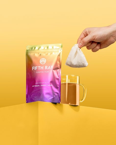 Shot for ⁠@fifthray⁠ ⁠ ⁠ -⁠ ⁠ #commercialphotography #advertisingphotography #productphotography #creativephotography #brandphotography #stilllifephotography #studiophotography #canonphotography Tea Packaging Photography, Pouch Product Photography, Tea Product, Yellow Backdrop, Beauty Ads, Product Photography Studio, Ginger Shot, Pouch Packaging, Hand Reference