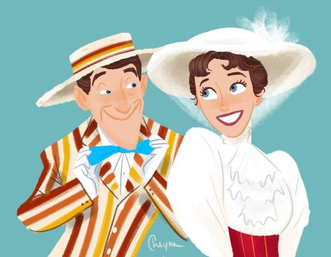 Mary and her old chum Bert by supercheyne.deviantart.com on @DeviantArt Mary Poppins And Bert, Mary Poppins Party, Images Disney, Mary Poppins, Musical Movies, Disney Fun, Disney Fan Art, Disney And Dreamworks, Disney Drawings