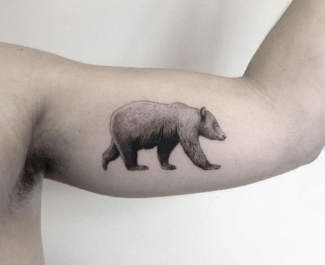 Tattoo Bicep, Black Bear Tattoo, Grizzly Bear Tattoos, Tattoo Elbow, Tattoo Bear, Polar Bear Tattoo, Black And Gray Ink Tattoo, Grey Ink Tattoos, Bear Tattoo Designs