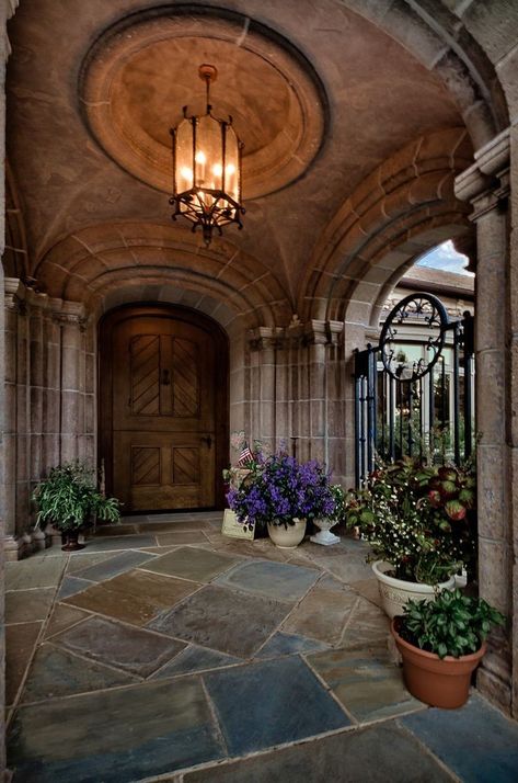 Front House Ideas Entrance, Tuscan Style Homes, Hacienda Style Homes, Beautiful Front Doors, Fayetteville Arkansas, Front Entryway, Spanish Style Homes, Hacienda Style, Front Porches