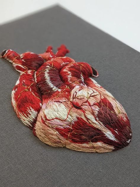 Crochet Anatomical Heart, Anatomical Embroidery, Clothes Embroidery Diy, Beadwork Embroidery, Anatomical Heart, Creative Embroidery, Embroidery On Clothes, Cute Embroidery, Hand Embroidery Art