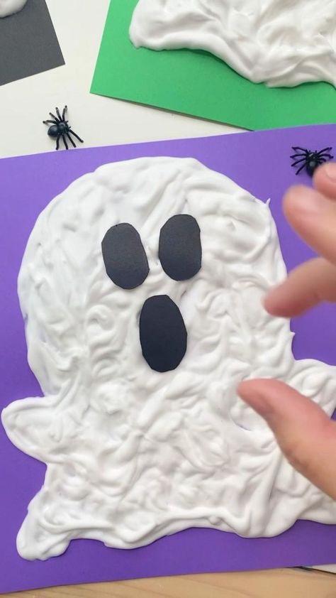 Puffy Paint Ghost Craft, Puffy Ghost Craft, Preschool Halloween Crafts Art Projects, Puffy Paint Ghost, Halloween Art Preschool, Spiders Art, Paint Ghost, Childcare Crafts, Halloween Paper Decorations