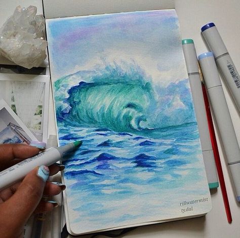 waves ocean sea art pens copic markers drawing Water Markers Drawing, Ocean Marker Drawing, Water Based Markers Art, Aqua Markers Art, Drawing Ideas Markers, Copic Marker Drawings, Copic Markers Tutorial, Markers Art, Ocean Drawing