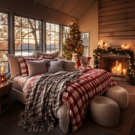 Cozy Christmas Bedroom Aesthetic, Room Ideas Christmas, Christmas Room Ideas, Holiday Bedroom Decor, Cozy Christmas Living Room, Holiday Bedroom, Winter Bedroom, Holiday Room, Bedroom Christmas