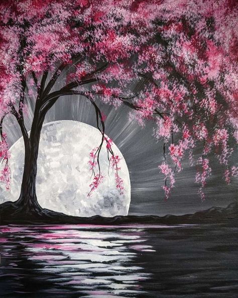 Cherry Blossom Painting, Cherry Blossom Art, Easy Canvas Art, Soyut Sanat Tabloları, Easy Canvas Painting, Canvas Painting Designs, Blossoms Art, Blossom Tree, Simple Acrylic Paintings