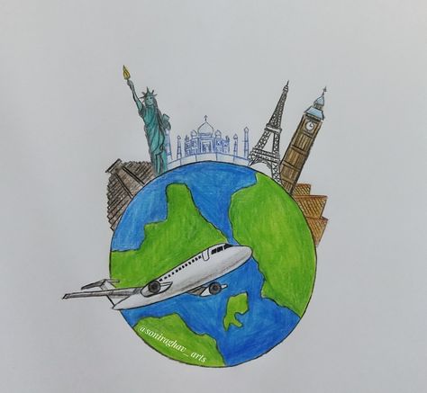 World Tourism Day Poster Drawing, World Tourism Day Drawing, Poster On Tourism, Geography Painting, World Tourism Day Poster, Tourism Drawing, Tourism Day Poster, Poster Tourism, World Tourism Day