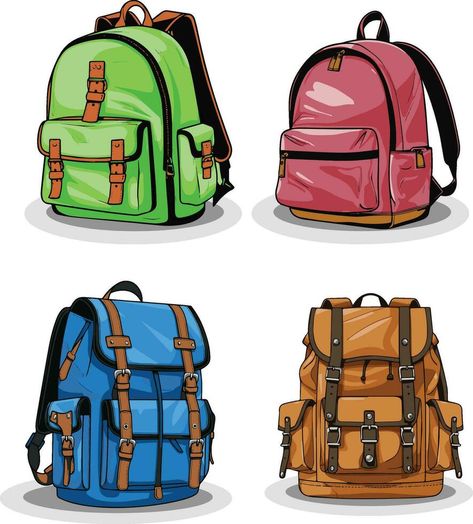 Set of different school backpack and schoolbag. Back to school, collection of children bags with stationary, textbooks. Hand drawn vector illustration Backpack Illustration, Assignment Ideas, Bag Illustration, Pack Backpack, School Collection, Hand Drawn Vector Illustrations, Unique Drawings, Galaxy Phone Wallpaper, Png Icons