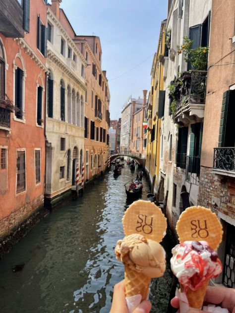 Gelato for breakfast, lunch, and dinner in Venice Venice Food, Italian Ice Cream, Italian Ice, Breakfast Lunch, Venice, Bucket List, Vision Board, Ice Cream, Italy