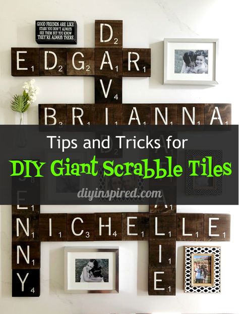 DIY Scrabble Tile Wall Art - DIY Inspired Scrabble Wall Art Family, Tile Letters Wall Art, Diy Wall Scrabble Tiles, How To Make Scrabble Family Names, Scrabble Letter Wall Decor, Scrabble Names On Wall, Diy Scrabble Letters Wall Decor, Diy Scrabble Tiles Wall Art, Scrabble Wall Art Ideas