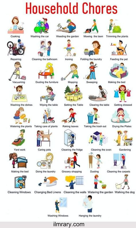 English Vocabulary With Pictures, Learn English Vocabulary Words Pictures, Daily Vocabulary Words English, Household Chores Pictures, Action Vocabulary, Household Chore List, Flashcards Aesthetic, Family Members Flashcards, Vocabulary Words With Pictures