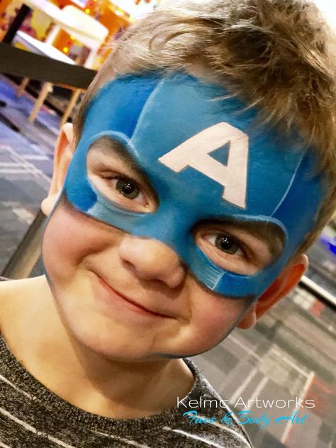 America Face Paint, Captain Marvel Face Paint, Captain America Face Paint Easy, Captain America Face Paint, Halloween Boy Face Paint, Face Paint Superhero, Superhero Face Painting, Cute Sketches, Kids Face Paint