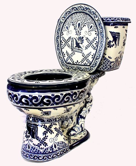 Mexican Talavera Ceramic Toilet Hand Painted Paloma - Etsy Canada Talavera Toilet, Toilet And Bidet, Colored Toilets, Toilet Tank Cover, Tub Remodel, Soap Dish For Shower, Large Bathroom, Turkish Tiles, Bathroom Tub