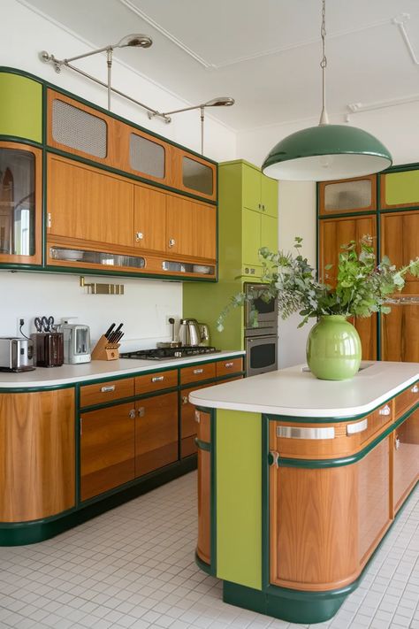 Mid Century Wood Kitchen, Retro Modern Kitchen, Ivy Kitchen, Mid Century Modern Kitchen Design, Mid Century Kitchen Decor, Modern Kitchen Design Ideas, Retro Appliances, Kitchen Remodel Ideas, Mid Century Modern Kitchen