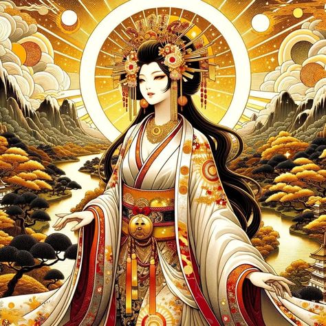 Amaterasu Goddess Art, Asuna Kagurazaka, Japanese Sun Goddess, Goddess Amaterasu, Digimon World, Goddess Of The Sun, Growing Wheat, Sailor Moon Episodes, Japanese Goddess