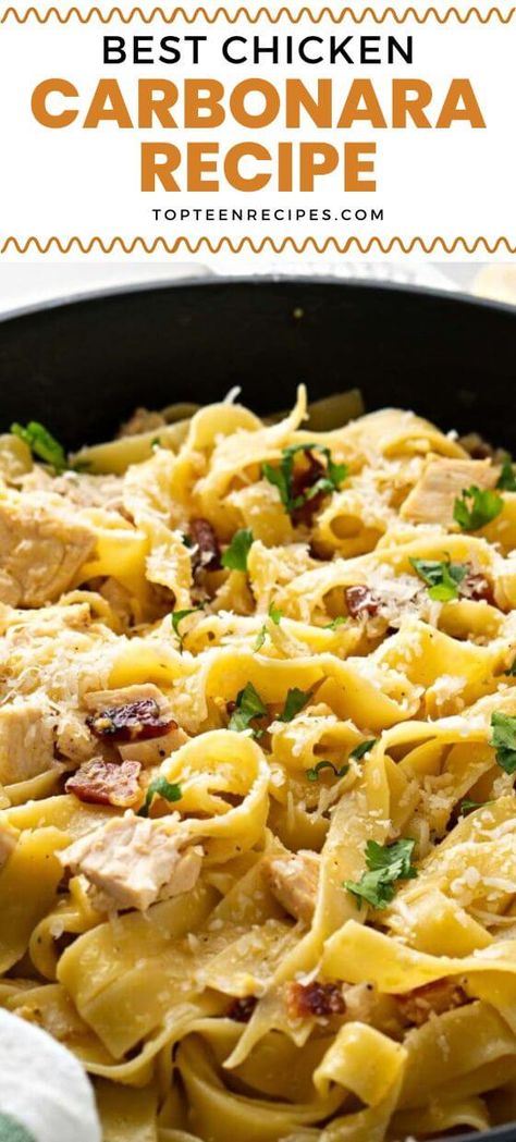 Best Chicken Carbonara Recipe - Top Recipes Easy Chicken Carbonara Recipe, Cabanara Pasta, Chicken Carbonara Pasta, Chicken Carbonara Recipe, Chicken Carbonara, Carbonara Recipe, Carbonara Pasta, Oven Baked Chicken, Best Chicken