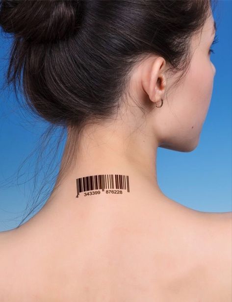 Bar Tattoo Ideas, Barcode Tattoo Ideas, Bar Tattoo, Barcode Tattoo, Surreal Tattoo, Belly Tattoos, Date Tattoos, Number Tattoos, Back Of Neck Tattoo