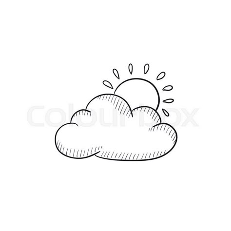 Stock vector of 'Sun with cloud vector sketch icon isolated on background. Hand drawn Sun with cloud icon. Sun with cloud sketch icon for infographic, website or app.' Sun With Clouds Drawing, Cloud And Sun Drawing, Cloud Sketch Simple, Sun Behind Clouds Tattoo, Sun And Clouds Drawing, Sun And Clouds Tattoo, Cloud Drawings, Cloud Sketch, Cloud Doodle