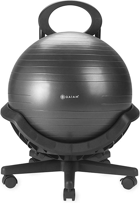 Amazon.com: Gaiam Ultimate Balance Ball Chair - Premium Exercise Stability Yoga Ball Ergonomic Chair for Home and Office Desk with Reinforced Base, Air Pump, Exercise Guide, Black : Sports & Outdoors Balance Ball Chair, Ball Pump, Traditional Desk, Balance Ball, 20 Minute Workout, Ball Chair, Stability Ball, Yoga Ball, Medicine Ball