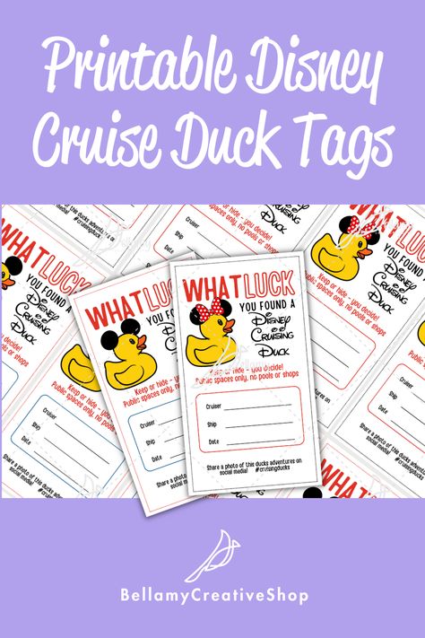 Printable Disney Cruise Duck Tags Disney Cruise Duck Tags Free, Disney Cruising Ducks Tags Printable Free, Cruising Duck Tags, Cruise Ducks, Disney Ships, Duck Gifts, Free Printable Tags, Lucky Duck, Disney Duck