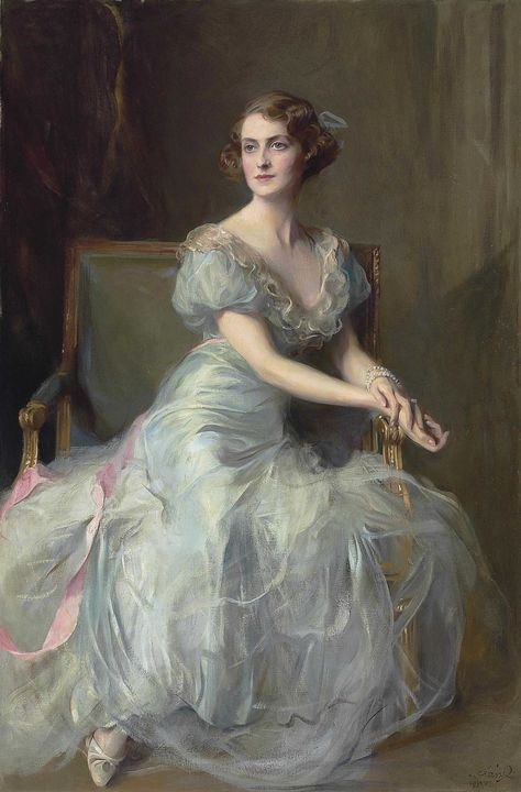 Portrait of Lady Illingworth, seated full-length, in a blue ball gown with pink ribbon Blue Ball Gowns, Painted Ladies, Classic Paintings, Victorian Art, Old Paintings, Classical Art, Portrait Artist, Woman Painting, Fashion History