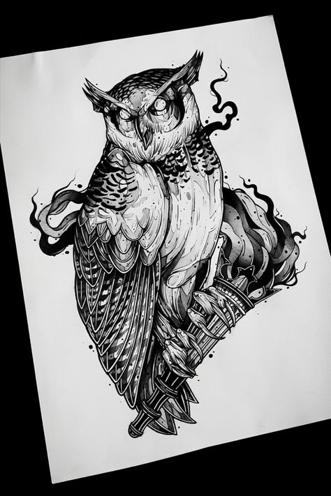 White Owl Tattoo, Realistic Owl Tattoo, Owl Tattoo Sleeve, Owl Tattoo Drawings, Owl Sketch, Side Neck Tattoo, Owl Drawing, African Tattoo, Marvel Tattoos