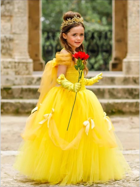 Belle Costume Kids, Belle Costume Diy, Vintage Tulle Dress, Halloween Tutu Dress, Belle Halloween, Gown Drawing, Belle Costume, Halloween Tutu, Belle Dress