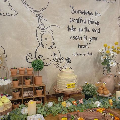 Muted Winnie The Pooh Baby Shower Ideas, Pooh Shower Ideas, Winne The Pooh Baby Shower Themes, Whine The Pooh Baby Shower Boy, 100 Acre Wood Baby Shower Ideas, 100 Acre Woods Birthday Party, Hundred Acre Wood Nursery, Baby Boy Winnie The Pooh Shower Ideas, Vintage Winnie The Pooh Gender Reveal