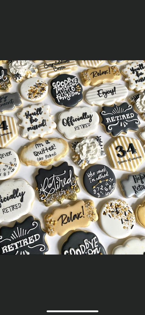 Retirement Cookies Decorated For Men, Retirement Party Cookie Ideas, Retirement Cookies For Men, Retirement Royal Icing Cookies, Retirement Decorated Cookies, Retirement Party Cookies, Retirement Cookies Ideas, Retirement Cookies Decorated, Retirement Sugar Cookies