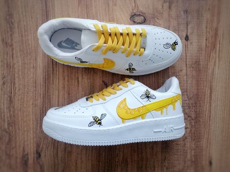 Hand painted custom sneaker Bee Shoes, Custom Nike Air Force, Painted Nikes, Custom Af1, Nike Air Force 1s, Shoe Designs, Custom Kicks, Nike Airforce 1, Air Force 1 Custom