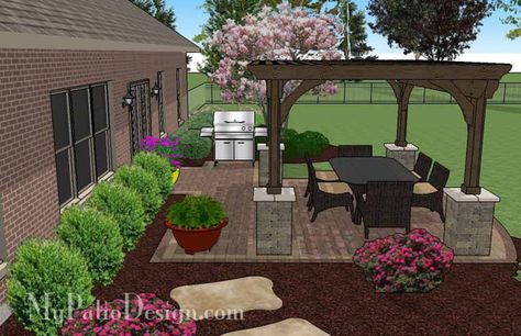 Our Simple Paver Patio Design with Pergola provides a great outdoor living space that you will be able to enjoy all summer long. How-to's and material lists. Simple Paver Patio, Diy Patio Pergola, Yard Architecture, Landscaping Around Patio, Diy Patio Ideas, Diy Patio Pavers, Pergola Decor, Backyard Decorating, Patio Plans