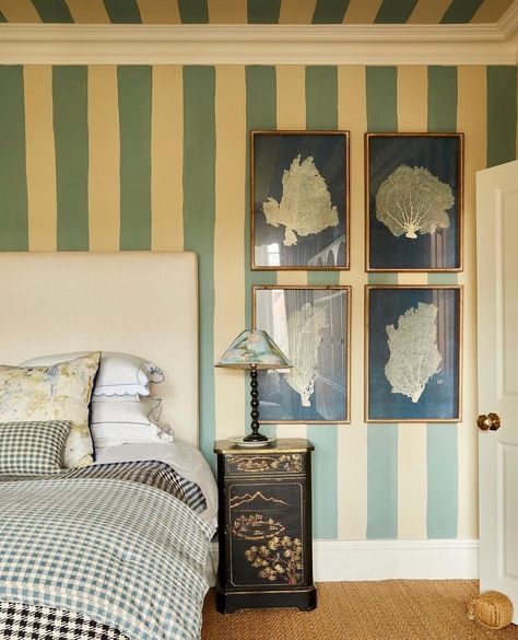 Heritage Paint Colours, Painting Stripes On Walls, Striped Bedroom, Water House, Striped Walls, Paris Grey, Grey Bedroom, Paint Stripes, Perfect Bedroom