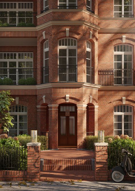 Brick Cladding, Brick Architecture, Unique Architecture, Arched Windows, Classical Architecture, Brick Building, Traditional Architecture, Facade Design, Style At Home