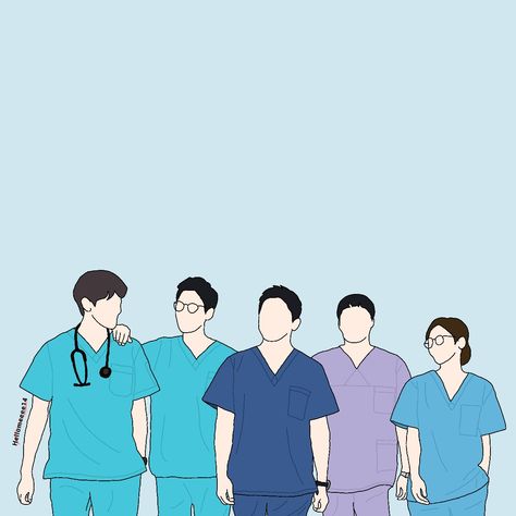 Hospital Playlist Drawing, Hospital Playlist Illustration, Hospital Playlist Art, Hospital Playlist Fanart, Kdrama Line Art, Hospital Painting, Kdrama Cartoon, Kdrama Drawing, Art Kdrama