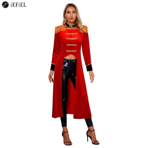 Womens Circus Ringmaster Jacket Tailcoat Halloween Costumes Ringleader Lion Tamer Magicians Stage Performance Cosplay Dress Up - AliExpress Ringmaster Costume, Band Jacket, Gothic Jackets, Game Costumes, Stage Costume, Contrast Collar, Marching Band, Women's Costumes, Red Jacket