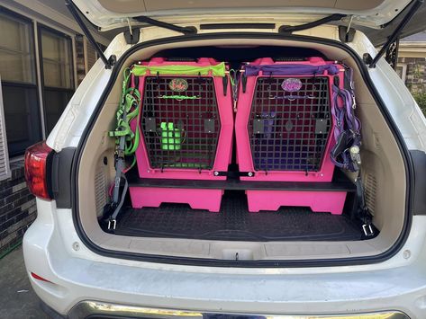 #dogkennelsetup #dogkennel #carorganization #dogorganization #workingdog #cardogorganization Dog Kennel Car Set Up, Dog Organization Ideas, Road Trip Survival Kit, Dog Training Facility, Dog Car Travel, Dogs Room, Dog Kennel Ideas, Gear Organization, Dog Transport