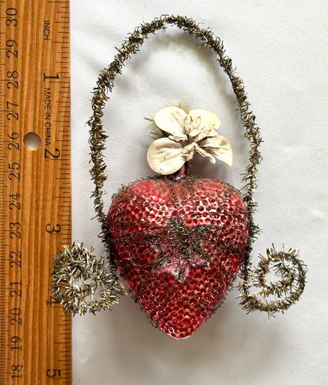 1900s Antique Glass and Tinsel Christmas Ornament, Wire Wrapped Double Star Indent Heart - Just Vintage Christmas German Christmas Ornaments, German Christmas, Glass Christmas Ornaments, Antique Glass, Wire Wrapping, Vintage Christmas, Christmas Ornaments, Glass, Christmas