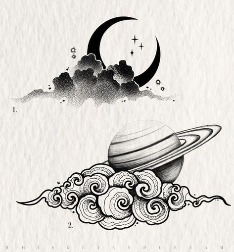 Blackwork Cloud Tattoo, Space Tattoo Designs Drawings, Blackwork Moon Tattoo, Cloud Moon Tattoo, Cloud And Moon Tattoo, Moon And Clouds Drawing, Moon Clouds Tattoo, Drawing Ideas Space, Moon With Clouds Tattoo