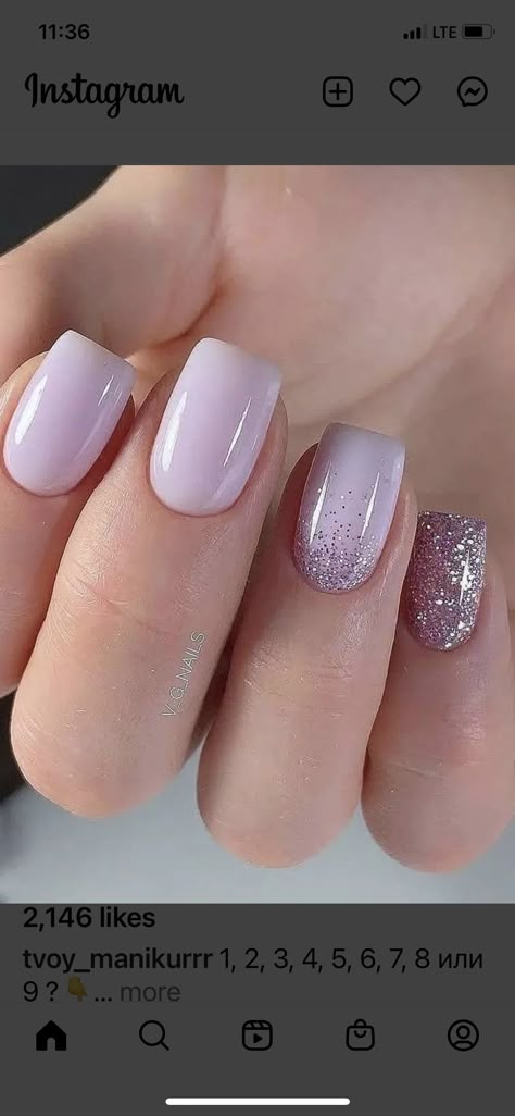 Silver Sparkly Nails, Purple Wedding Nails, Spring Nails Dip, Simple Wedding Nails, Accent Nail Designs, Bridesmaids Nails, Lilac Nails, Toe Nail Color, Squoval Nails